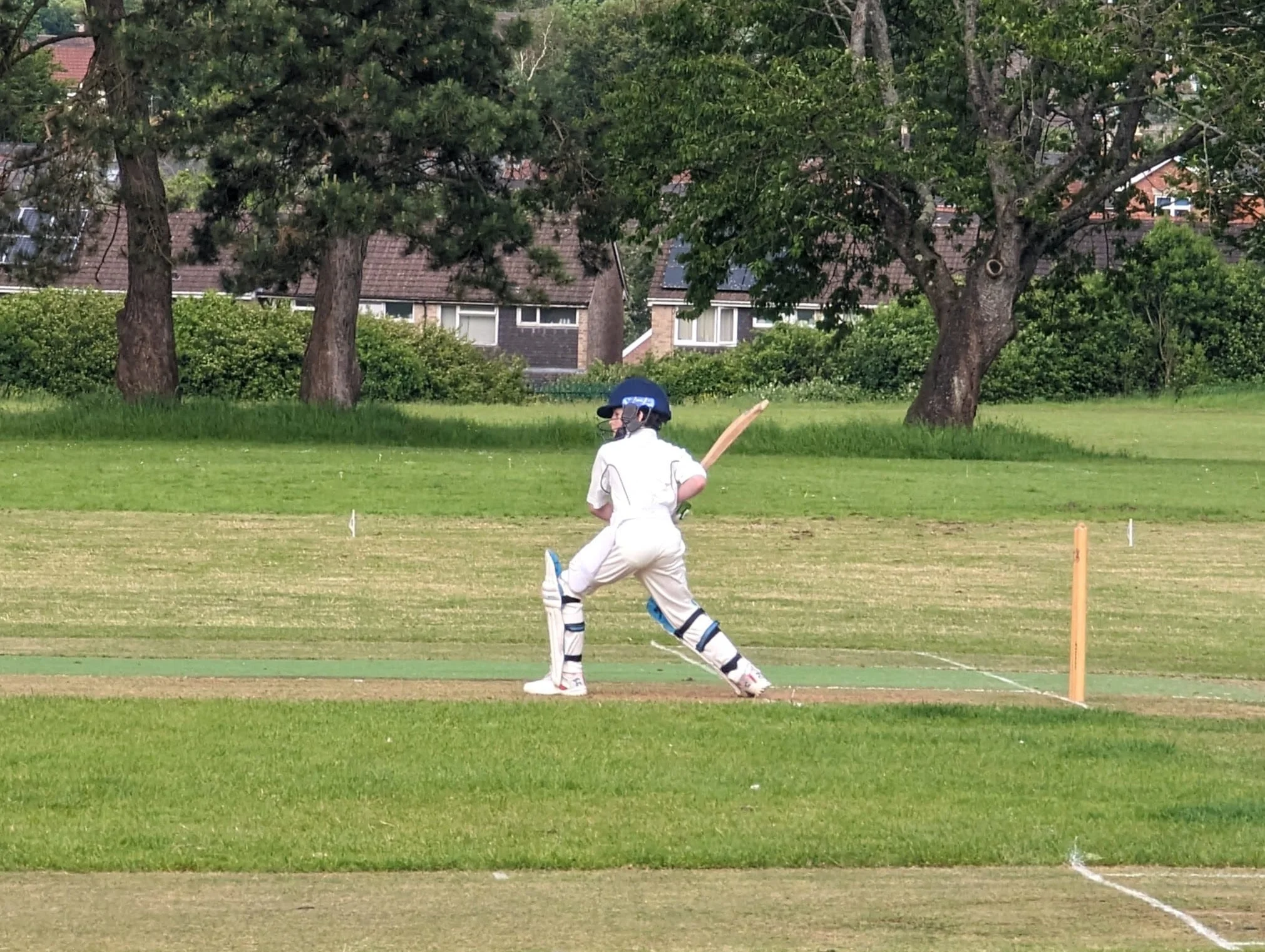 Young batsman playing a drive