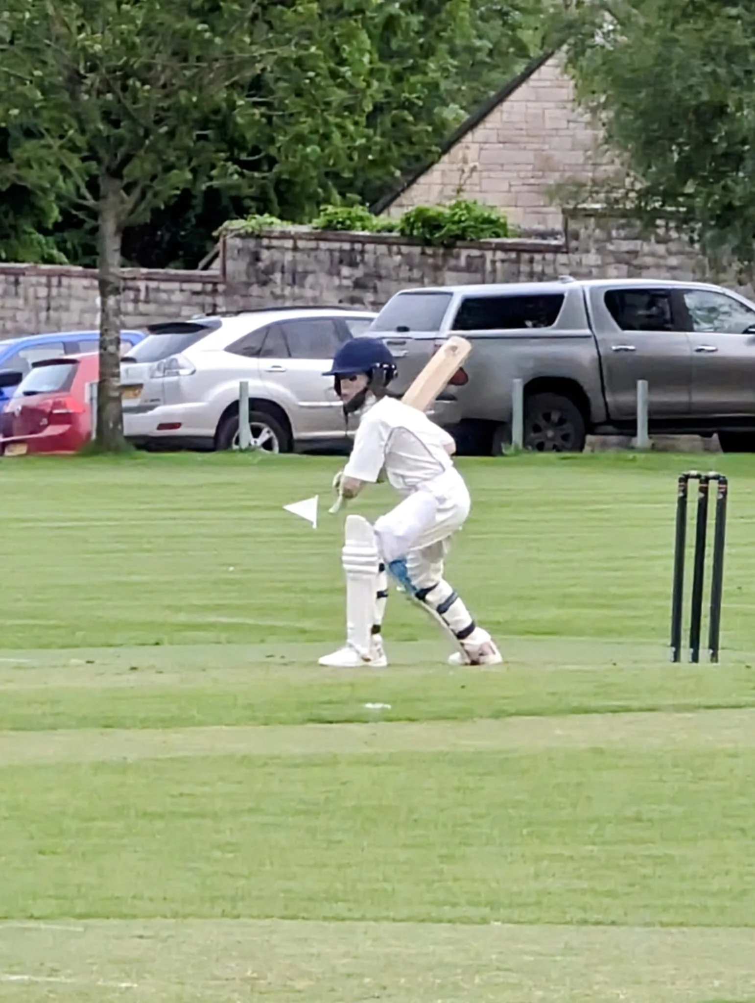 Young cricketer in full kit at a schools session